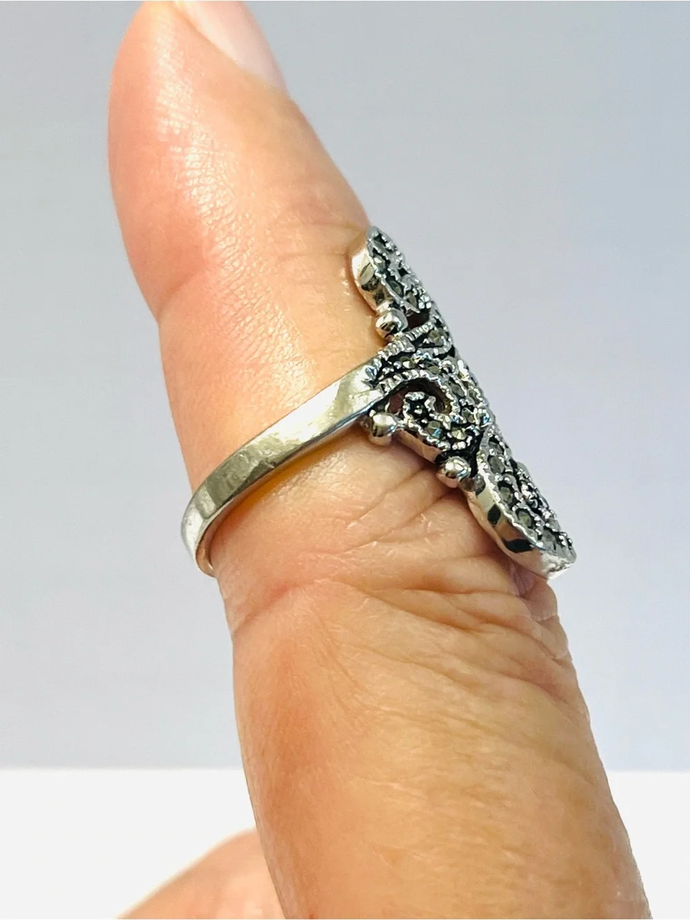Intricate Scroll Marcasite Silver-Tone Ring - Silver